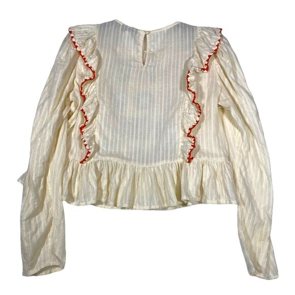 Topshop Cream Granny Square Long Sleeve Ruffle Size 8 Top - Picture 4 of 7